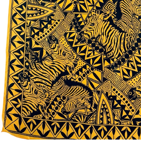 Adrienne Vittadini Zebra Print Silk Scarf Yellow Black 53x34” Statement Scarf - Picture 7 of 10